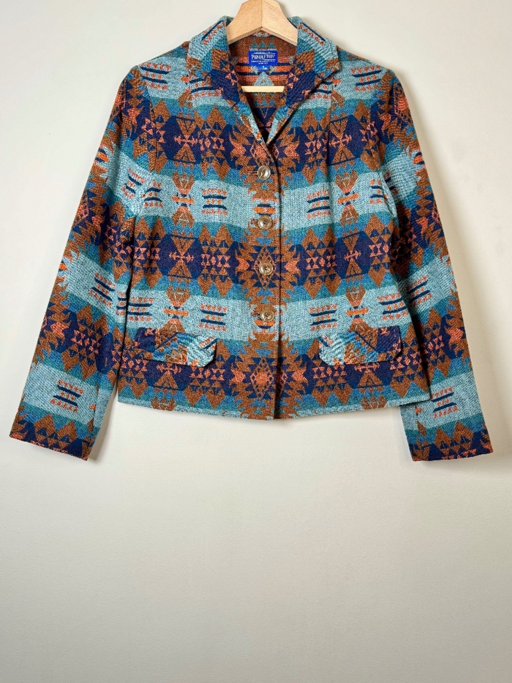 Pendleton Women’s Lowell Wool Southwestern Inspired Turquoise Jacket Sz Small - Picture 2 of 10